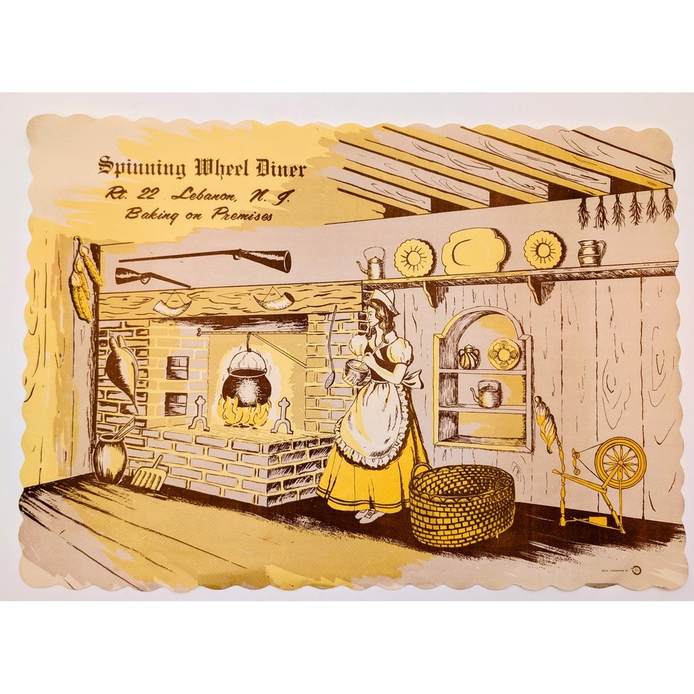 Vintage Spinning Wheel Diner Lebanon NJ Paper Placemat Roadside Americana 13x9